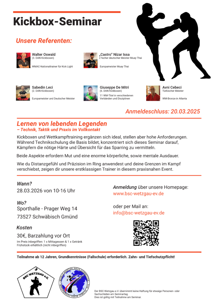 Ausschreibung Kickbox-Seminar 28.03.2026
