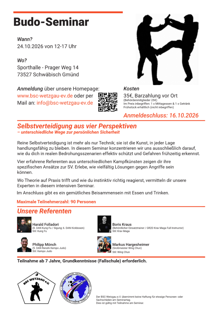 Seminarausschreibung zum Seminar des BSC Wetzgau am 24.10.2026